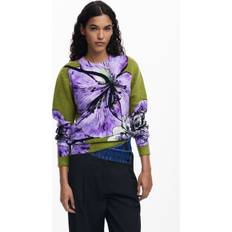 Blomstrede Sweatere Desigual Pullover Kunstnerisk Blomsterprint Damebluse - Oliven