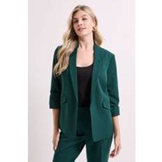 Green - Women Blazers Dorothy Perkins Ruched Sleeve Blazer - Forest