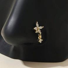 Piercings Shein L-Shaped Gold Rhinestone Flower Nose Hoop - Multicolor