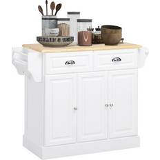 Kitchen Island With Adjustable Shelf Storage Drawers - White