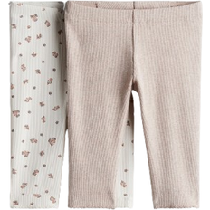 H&M Baby Leggings In Ribbet Bomuld - Beige/Blomstret