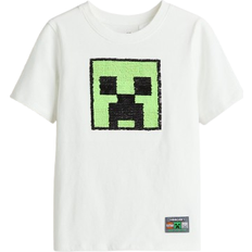 H&M Minecraft T-shirt Med Vändbara Paljetter - Vit/Minecraft