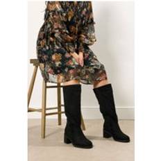 Yours Faux Suede Block Heel Knee High Boots - Black