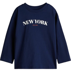 H&M Motif Detail Cotton T-shirt - Navy Blue/New York (1304057001)