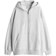 H&M Oversized Zip Through Hoodie - Light Grey Marl
