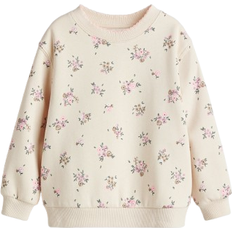 H&M Pige Blomstret Sweatshirt Med Tryk Og Børstet Inderside - Beige
