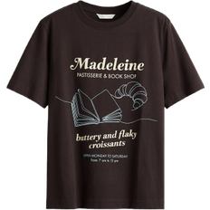 H&M Printed T-shirt - Dark Brown/Croissant