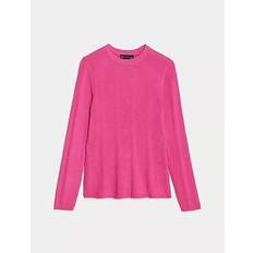 Ladies Ribbed Crew Neck Top Jumper - Pink