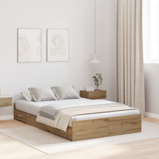 vidaXL Seng Med Opbevaring Med Skuffe Artisan Eg 120 x 200 cm Melamin Rammeseng