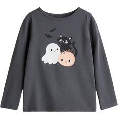 Elastane Tops Children's Clothing H&M Printed Jersey Top - Dark Grey/Halloween (1303341007)