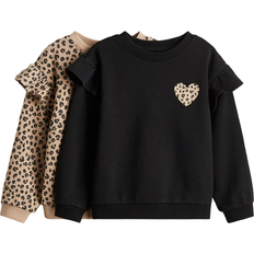 H&M Girls 2-Pack Frill Trimmed Sweatshirts - Black/Leopard