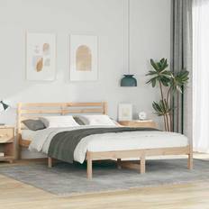 vidaXL Sängram Med Huvudgavel Brun 140 x 210 cm Massiv Furu Ramsäng