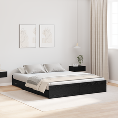140 cm - 190 cm Rammesenge vidaXL Seng Med Opbevaring Sort Eg 140 x 190 cm Rammeseng