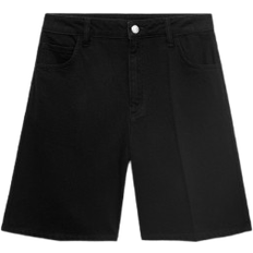 Mango Dame Shorts Mango Straight High Waisted Denim Bermuda Shorts - Black Denim