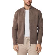 Brown - Men Cardigans Hackett London Wool High Neck Zip Jersey Cardigan - Brown