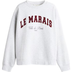 H&M Sweatshirt with Text Motif - Light Grey Melange/Le Marais