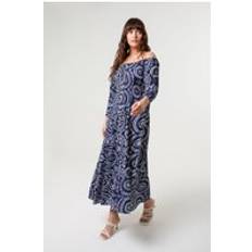Blue Vanilla Navy Paisley Print Off The Shoulder Maxi Dress -