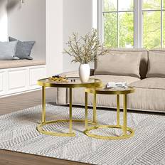 Living and Home Gold Round Glass Coffee Set Nesting Table
