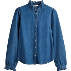 Dame Bluser H&M Denim Blouse with Ruffle - Blue