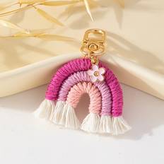 Bohemian Rainbow Tassel Keychain With Handmade Crochet Key Ring
