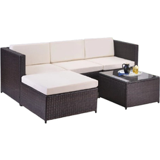 Brown - Metal Outdoor Lounge Sets Ebern Designs 4 seat - Brown Outdoor Lounge Set, 1 Table incl. 1 Sofas