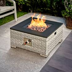 Latitude Run Icarus Rattan Firepit Coffee Table Dove Grey