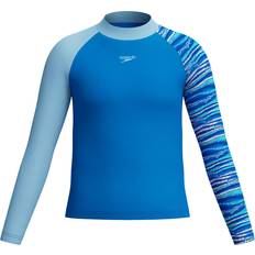 UV Clothes Speedo Boys Long Sleeve Rashguard Printed Swim Top - Lagoon Blue