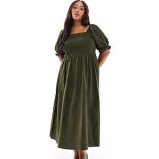 New Look Dresses New Look Curve Milkmaid Puff Sleeve Midi Dress - Khaki Green