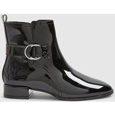 Lack Ankelboots River Island Womens Black Patent Low Block Heel Buckle Boots
