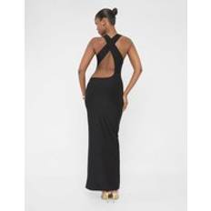 Cross Over Back Detail Luxe Slinky Maxi Dress - Black