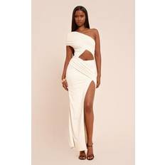 PrettyLittleThing Cream Slinky Cut Out Maxi Dress - White