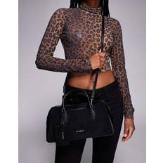 Beach Bags River Island Faux Suede Curved Top Bowler Bag - Black