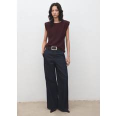 Boat Neck Blouses Mango Ruched Blouse With Shoulder Pads - Chocolate