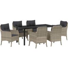 Havemøbler vidaXL Garten mit Kissen 7 pcs Hellgrau Poly Rattan Essgruppe