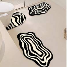 Black Bath Mats Shein Classic White Wavy Pattern Mat Set Black