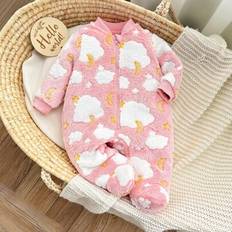 6-9M - Boys Night Garments Shein Newborn Baby Boy Cute Plush Cartoon Pattern Long Sleeve Casual Pajamas - Autumn/Winter