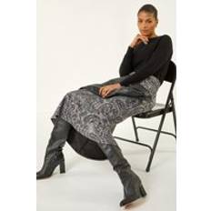 Paisley Skirts Roman Print Stretch Midi Skirt - Grey