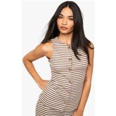 boohoo Heavy Stripe Gold Button Sleeveless Waistcoat - Beige