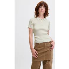Beige - Dame Polotrøjer JJXX Tight SS Polo Knit Noos Kvinde - Vanilla Ice