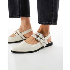 Low Shoes New Look Faux Leather Eyelet Strap Mary Jane Flats Vegan - Off White