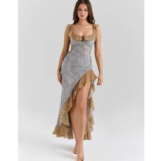 Paisley Dresses House of CB Aloura Georgette Ruffle Dress Paisley Print - Grey