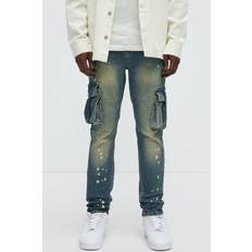 Fashion Nova Bleach Splatter Cargo Skinny Jeans - Vintage Blue Wash