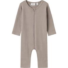 Brun Pyjamasser Børnetøj Name It Langærmet Natdragt Uld Silke Rib - Grå