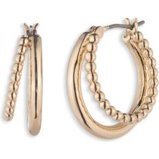 Small Beaded Split Hoop Earrings - Gold
