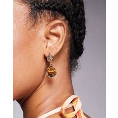 Molten Amber Stone Earrings - Gold