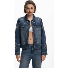 Desigual Ytterkläder Desigual Blommig Denimjacka Med Geometriskt Broderi - Blå