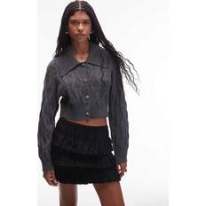 & Other Stories Koftor & Other Stories Cable Knitted Cardigan With Collar Button Front Grey