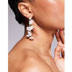 Pearl Flower Drop Earrings - White Gold