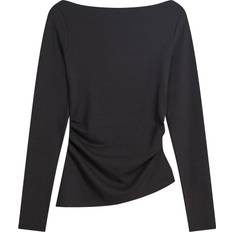 Bådudskæring T-shirts Bershka Asymmetrisk T-shirt Med Lange Ærmer - Sort