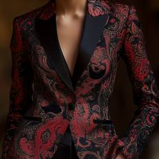 Paisley Blazers Temu Elegant Paisley Print Satin Blazer Long Sleeve - Notch Lapel